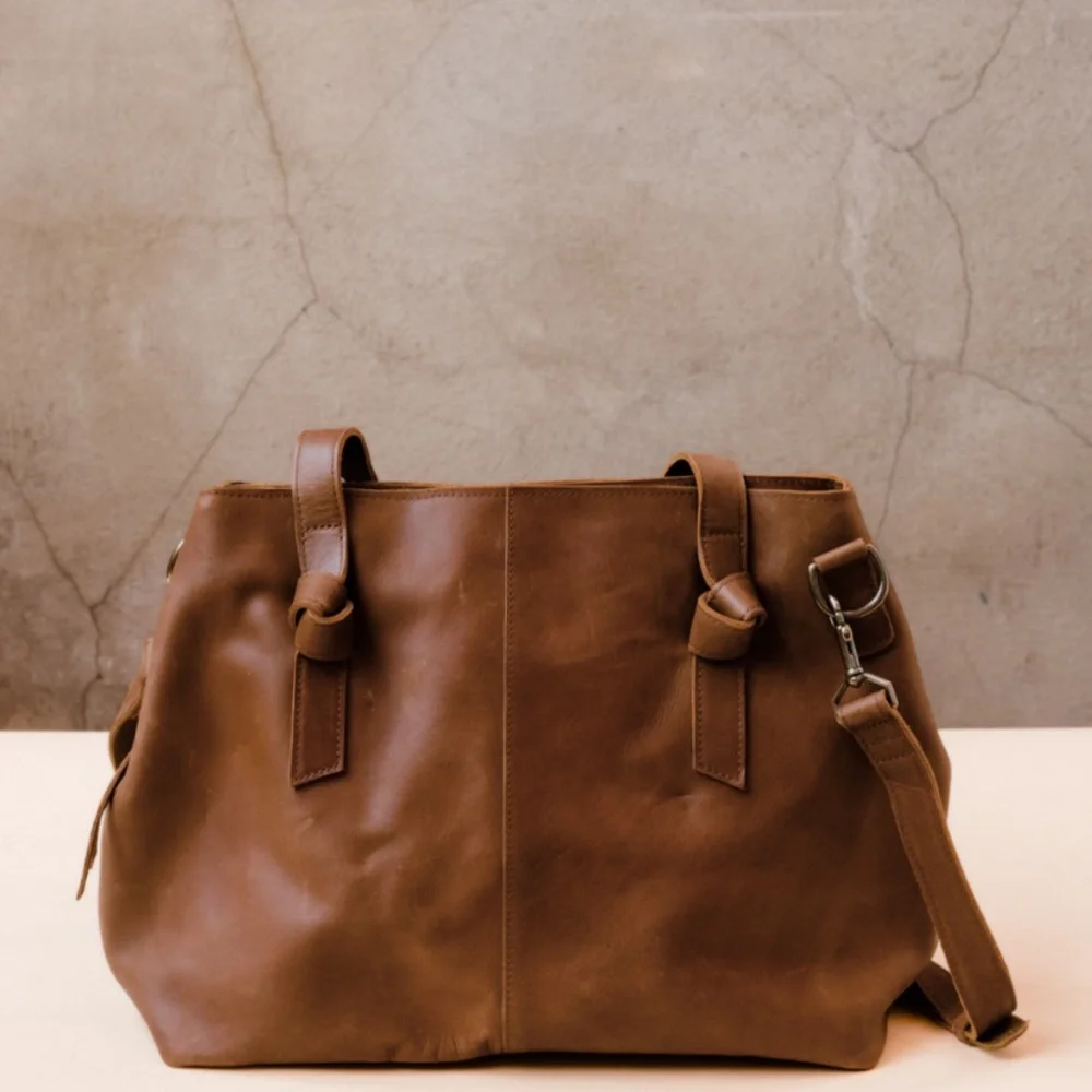 Able Brown Leather Tote with Structured Design - Picture 10 of 10
